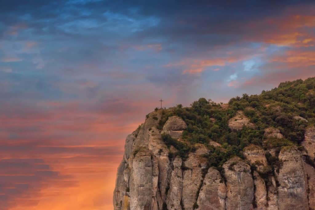 A view of Saint Michael's Cross at Montserrat in Catalonia, Spain